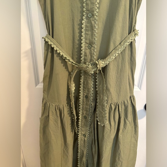 AVEC LES FILLES Eyelet Embroidery Sleeveless Maxi Dress Olive Green Size Small - Picture 5 of 12